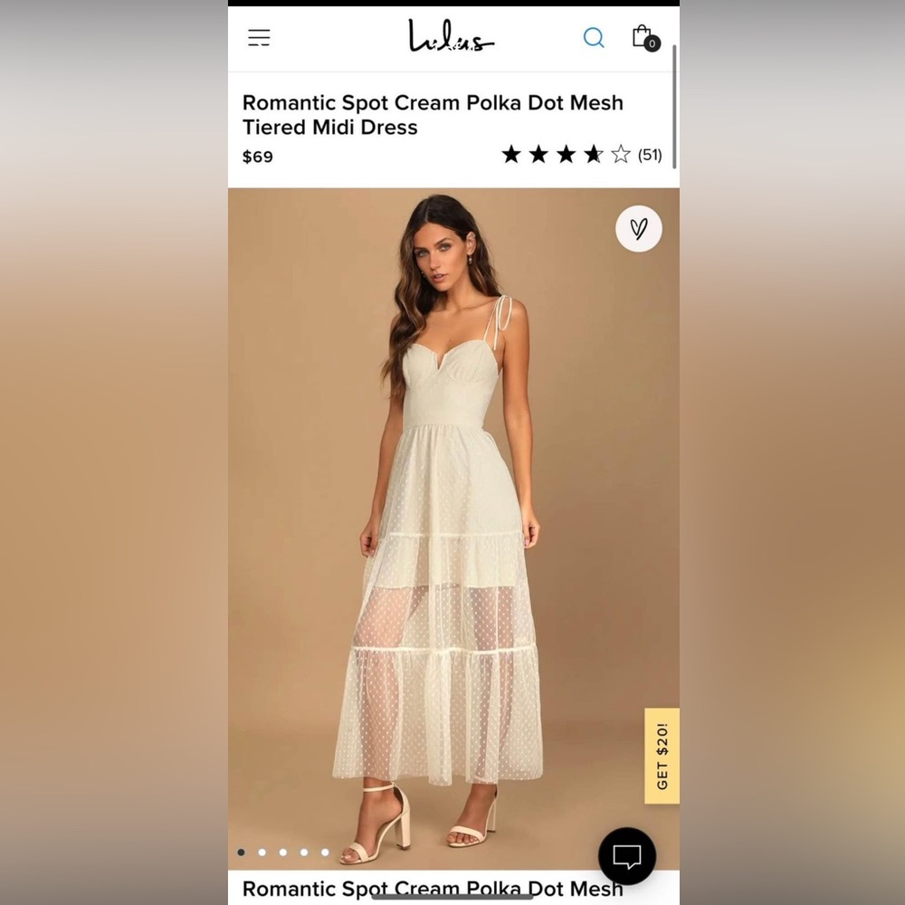 Lulu’s- Romantic Spot Cream Polka Dot Mesh Tiered Midi Dress